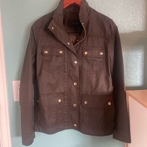 J Crew Downtown Field Jacket Resin Coated Twill Olive Green Zip-Up Coat NWT
